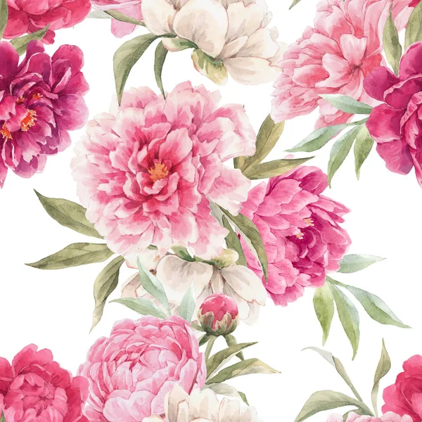 Bellissimo motivo floreale senza cuciture con acquerello disegnato a mano delicati fiori di peonia rosa. Illistrazione d'archivio. — Foto Stock