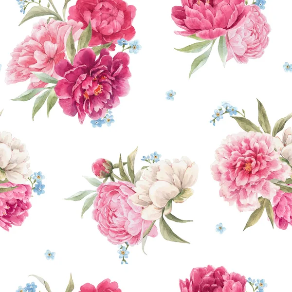 手描きの水彩優しいピンクの牡丹の花と美しいシームレスな花パターン。ストック・イラスト. — ストック写真