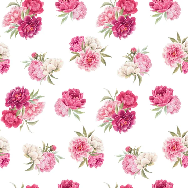 Bellissimo motivo floreale senza cuciture con acquerello disegnato a mano delicati fiori di peonia rosa. Illistrazione d'archivio. — Foto Stock