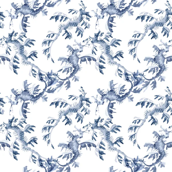 Beautiful seamless underwater pattern with watercolor sea horse. Stock illustration. — Stock Photo, Image