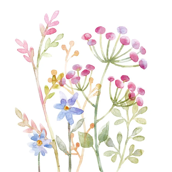 Beautiful floral seamless pattern with cute watercolor hand drawn abstract wild flowers. Stock illustration. — Stock Photo, Image