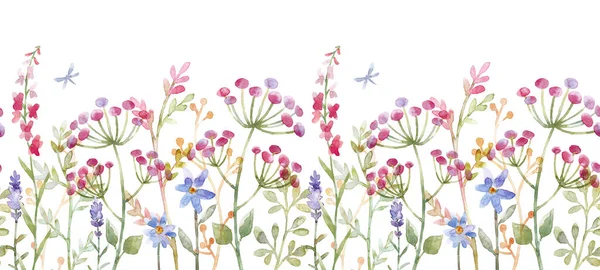 Piękny kwiatowy bezszwowy wzór z cute akwarela ręcznie rysowane abstrakcyjne dzikie kwiaty. Ilustracja. — Zdjęcie stockowe