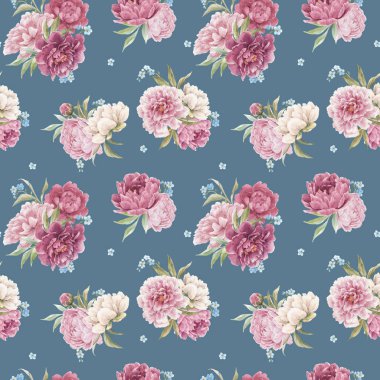 Güzel, pürüzsüz çiçek deseni, elle çizilmiş suluboya, yumuşak pembe şakayık çiçekleri. Stok resimlemesi.