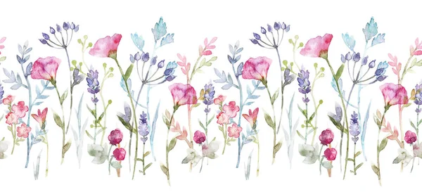Vackert blommigt sömlöst mönster med söta akvareller handritade abstrakta vilda blommor. Lagerillustration. — Stockfoto