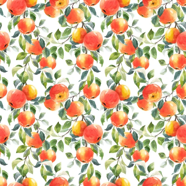 Όμορφη διάνυσμα αδιάλειπτη μοτίβο με ζωγραφισμένα στο χέρι ακουαρέλα νόστιμο καλοκαίρι κόκκινα φρούτα μήλο. Εικονογράφηση αποθέματος. — Διανυσματικό Αρχείο
