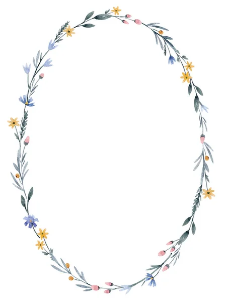 Bela ilustração de estoque com mão desenhada aquarela coroa floral suave. — Fotografia de Stock