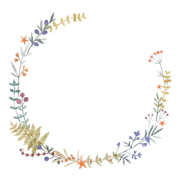 Beautiful stock illustration with hand drawn watercolor gentle floral wreath. — Stock Photo, Image