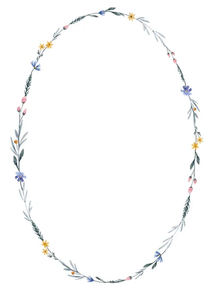 Vacker stock illustration med handritade akvarell mild blommig krans. — Stockfoto
