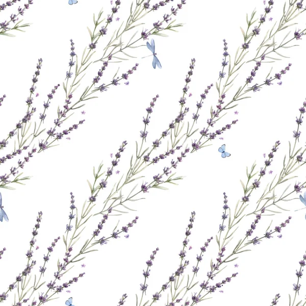 美丽的矢量无缝的植物普罗旺斯图案与水彩画手绘淡紫色花。库存说明. — 图库矢量图片