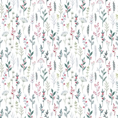 Çiçeksiz desenli, tatlı suluboya elleriyle yabani çiçekler çizmiş. Stok illüstrasyonu.