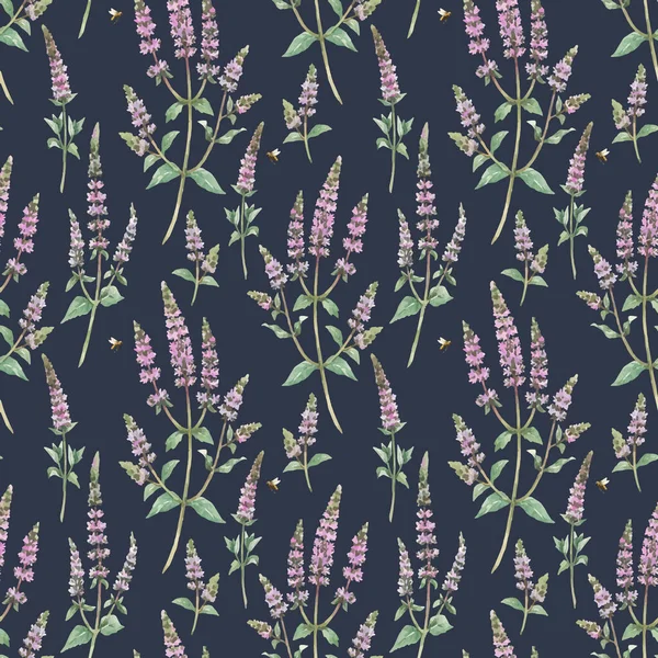 Magnifique motif floral vectoriel sans couture avec des fleurs de menthe verte aquarelle dessinées à la main. Illustration de stock. — Image vectorielle