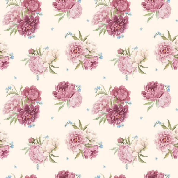 Mooie vector naadloze bloemenpatroon met de hand getrokken aquarel zachte roze pioenroos bloemen. Voorraadillusie. — Stockvector