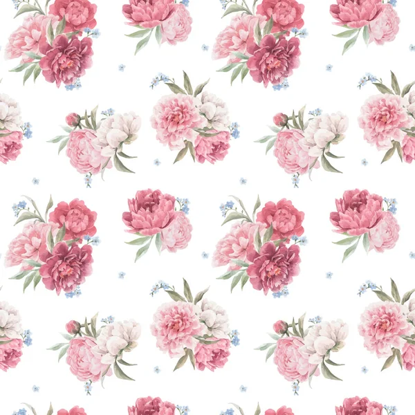 Mooie vector naadloze bloemenpatroon met de hand getrokken aquarel zachte roze pioenroos bloemen. Voorraadillusie. — Stockvector