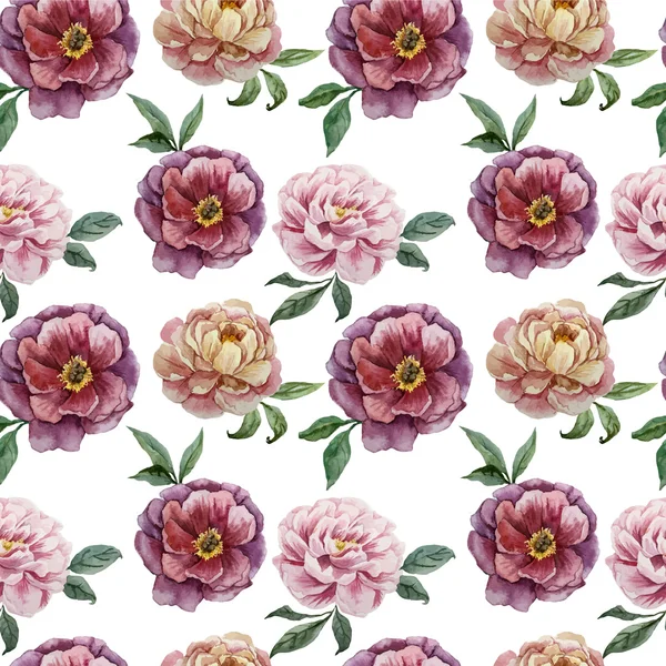 Magnifique motif aquarelle vectoriel avec pivoines sur fon3 blanche — Image vectorielle