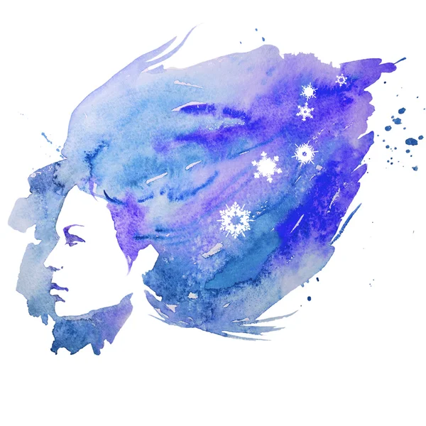 Aquarelle, fille, portrait doodle, créatif, dame, créativité, illustration , — Photo