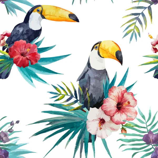 Padrão tropical com aves — Vetor de Stock