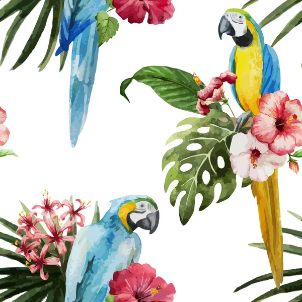 Padrão tropical com aves — Vetor de Stock