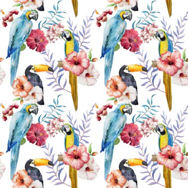 Kuşlarla tropikal desen