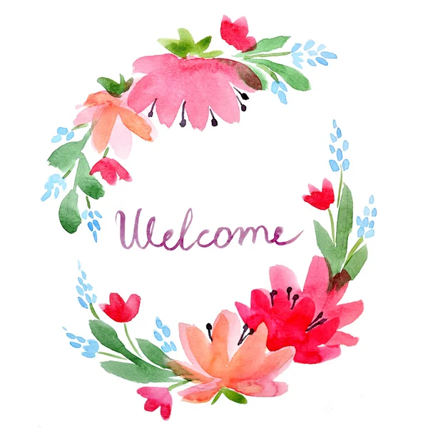 Akvarell üdvözlés kártya virággal — Stock Fotó