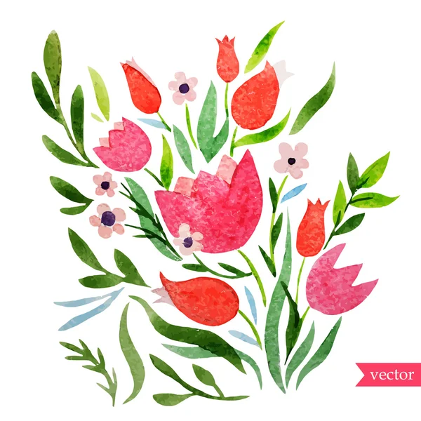 Ακουαρέλα ευχετήρια κάρτα με τα λουλούδια — Διανυσματικό Αρχείο