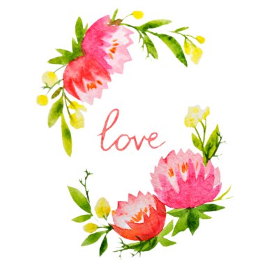 Suluboya çelenk çerçeve çiçek ile