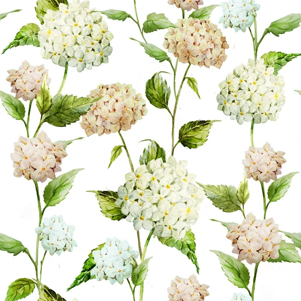 Hydrangea Watercolor flowers pattern — Stock Photo, Image