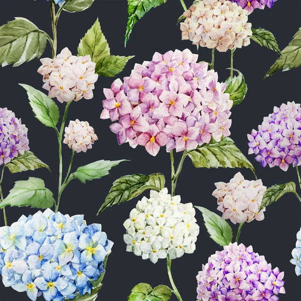 Hydrangea Watercolor flowers pattern — Stock Photo, Image