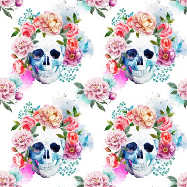 Şakayık suluboya kafatası