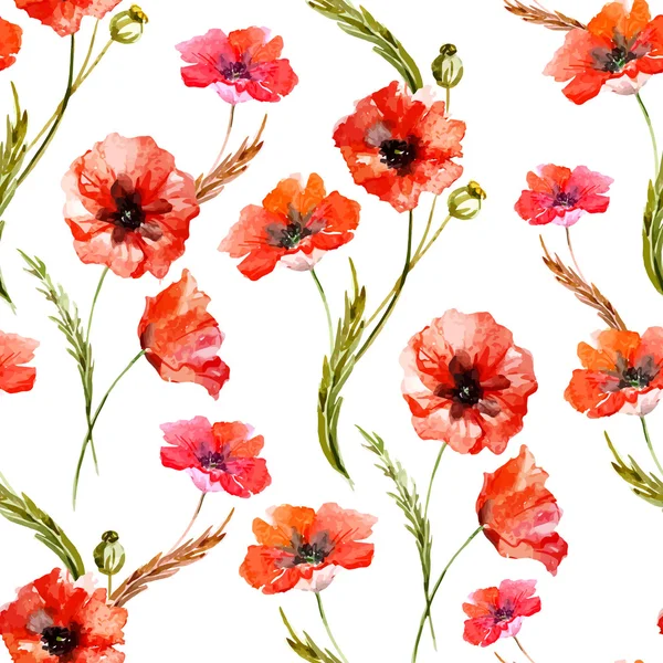 Watercolor poppy flowers — Stock Vector