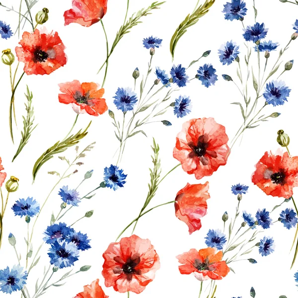 Aquarel poppy bloemen — Stockvector