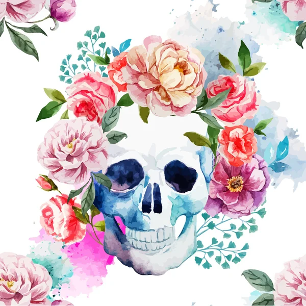 Peony watercolor skull — Stock Vector