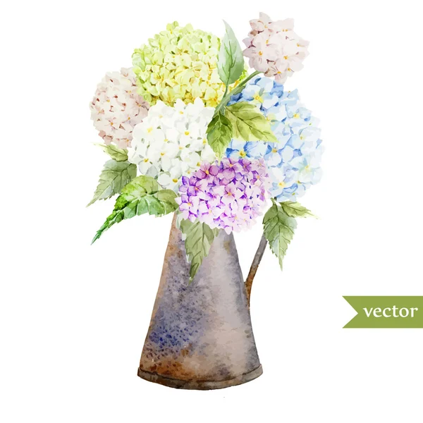 Acquerello ortensia bouquet fiori — Vettoriale Stock