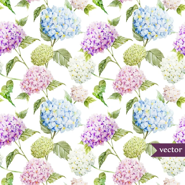 Hortensia akvarell blommor mönster — Stock vektor