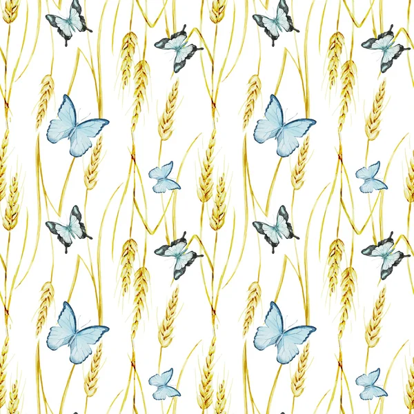 Suluboya desenle buğday ve kelebek — Stok Vektör