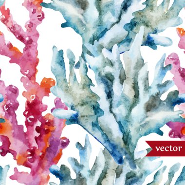 Watercolor corals set and ocean  sponge clipart