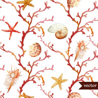 Watercolor corals set and ocean  sponge clipart
