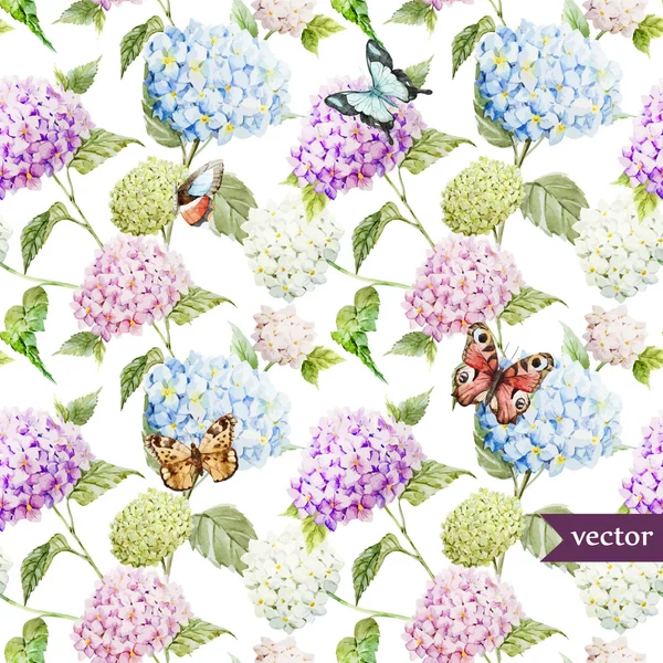 Aquarelle Hortensia motif de fleurs — Image vectorielle