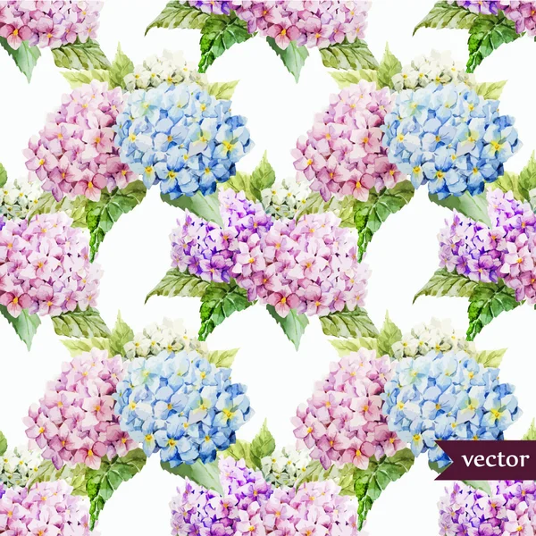 Kwiaty hortensji akwarela wzór — Wektor stockowy