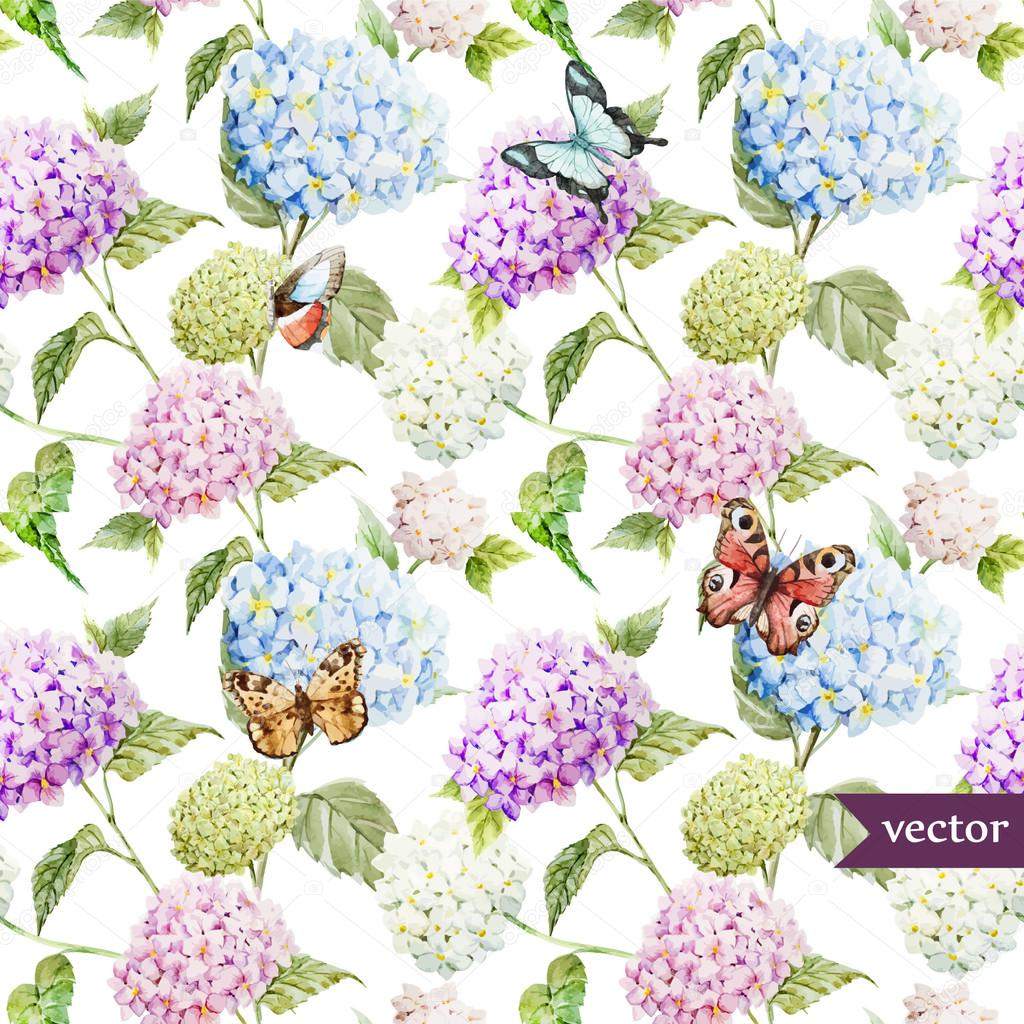 Watercolor Hydrangea  flowers pattern