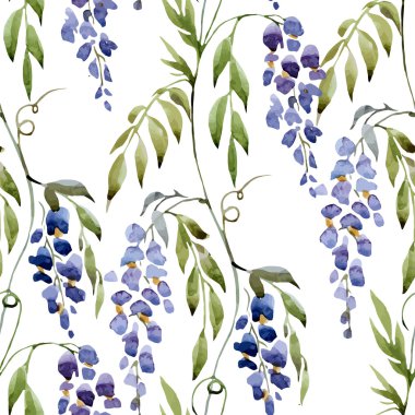 Watercolor wisteria  flowers pattern clipart