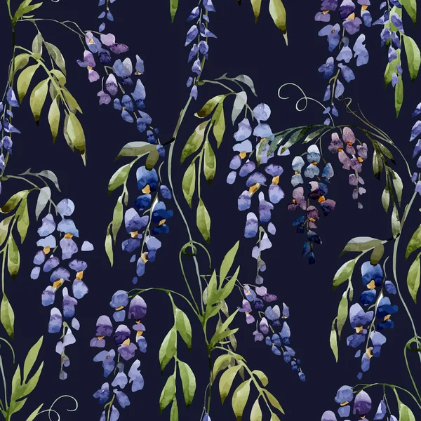 Akvarel wistárie květiny vzor — Stockový vektor