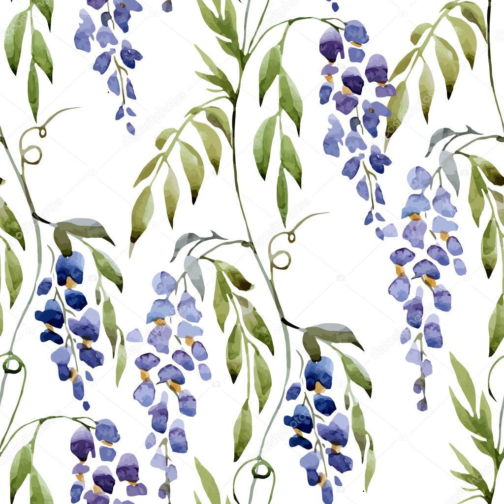 Watercolor wisteria  flowers pattern