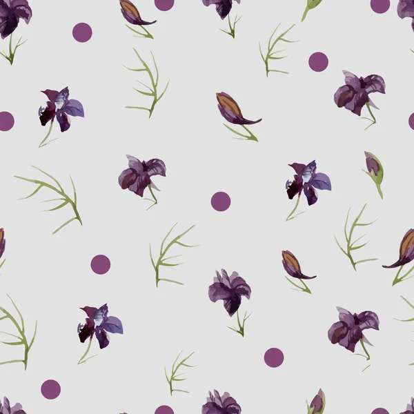 Acuarela flores púrpura patrón sin costura — Vector de stock