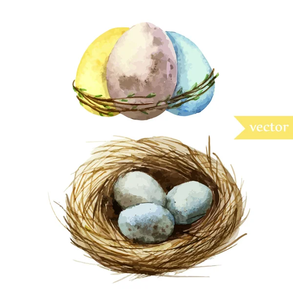 Akvarell húsvéti tojás készlet — Stock Vector