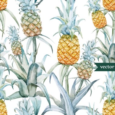 Suluboya ananas, tropikal bitki ve meyveler - egzotik desen