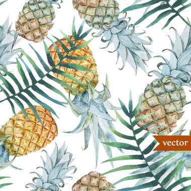 Suluboya ananas, tropikal bitki ve meyveler - egzotik desen