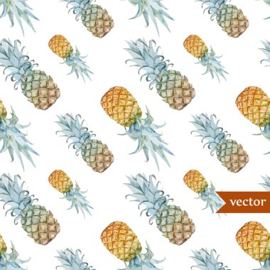 Suluboya ananas, tropikal bitki ve meyveler - egzotik desen