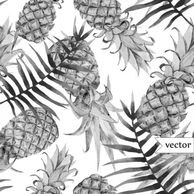 Suluboya ananas, tropikal bitki ve meyveler - egzotik desen