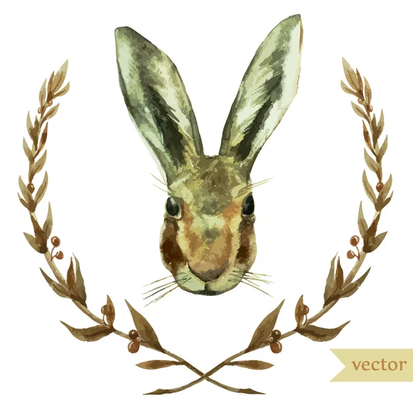 Dessin aquarelle de lapin ou lièvre en couronne — Image vectorielle