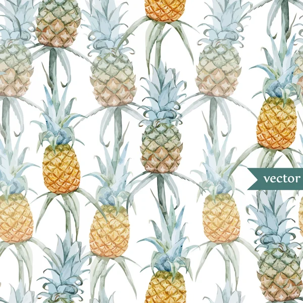 Акварельні ананаси, тропічні рослини та фрукти - екзотичний візерунок — стоковий вектор
